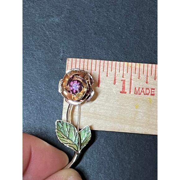 Vintage Avon Rose Flower Brooch Pin Ruby Red Rhinestone Silver Tone - Picture 4 of 5